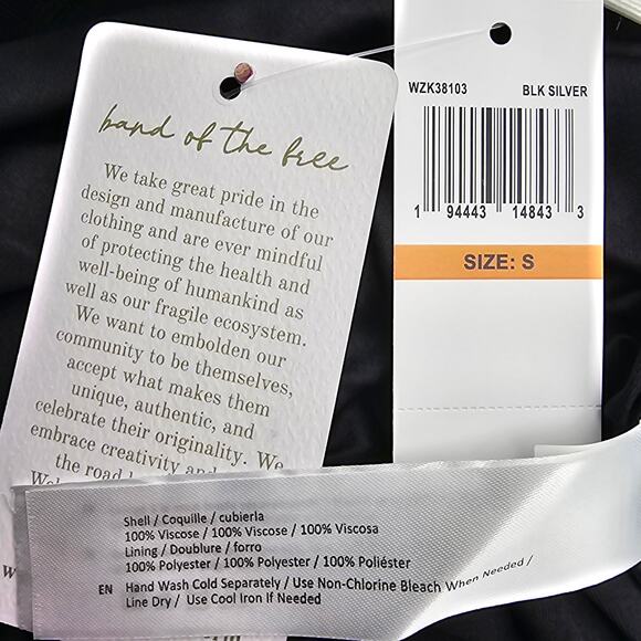 Band Of The Free Womans size S Evette Black Shimmer Mini Dress Bell Sleeves NEW - Picture 7 of 8